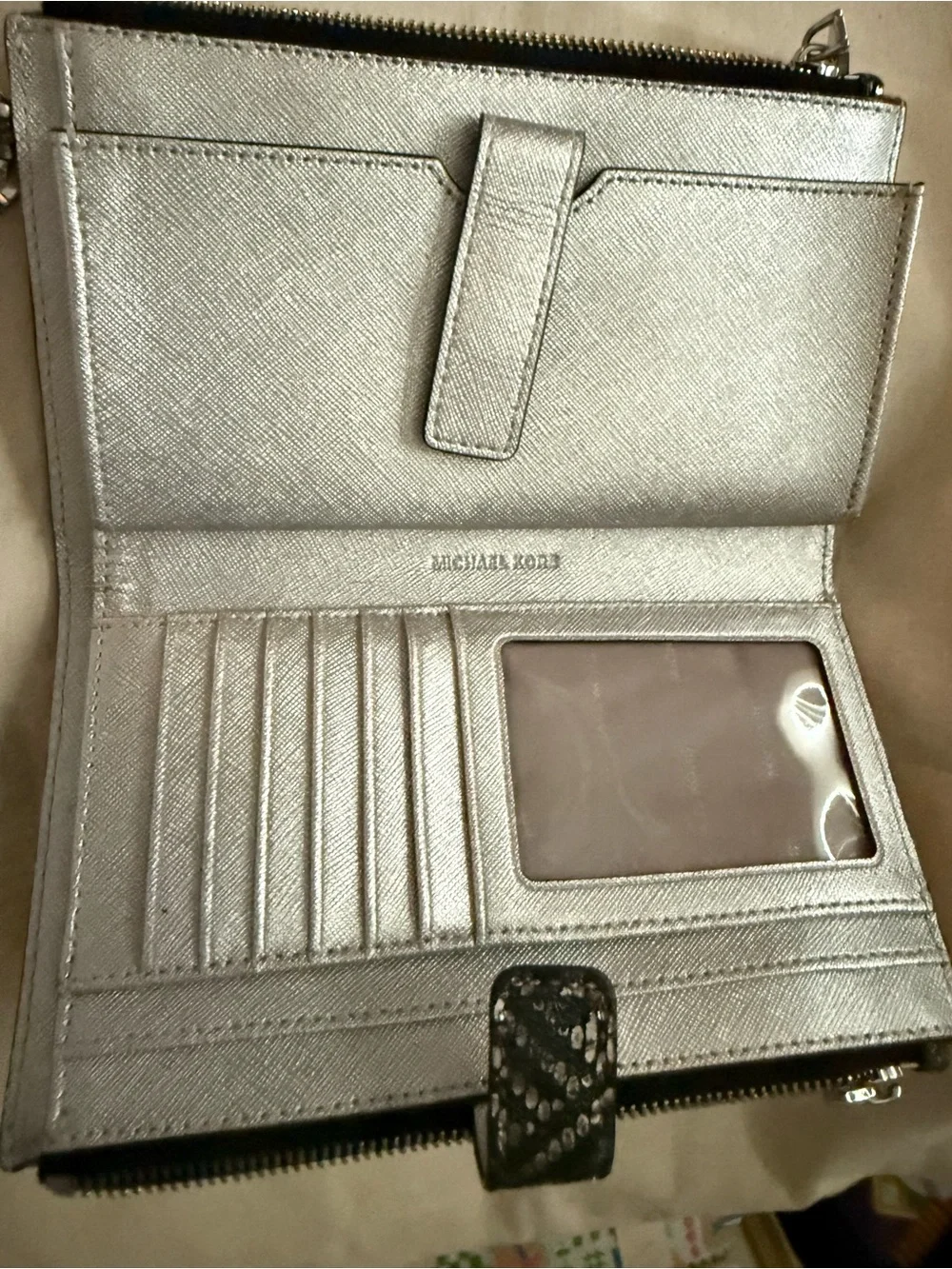 Michael Kors Black and Silver Sequin Wristlet Clutch